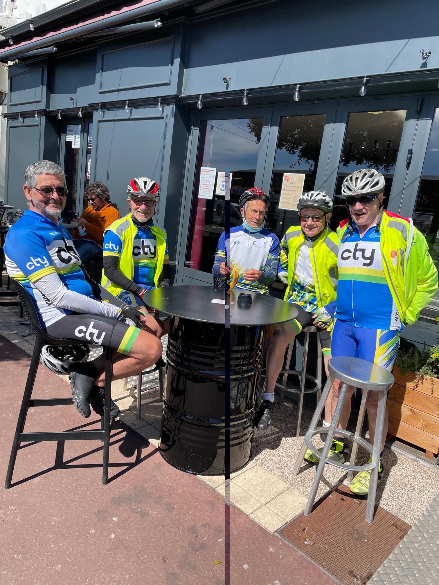 Gilles et ses pilotes en terrasse à St Gilles-croix-de-Vie